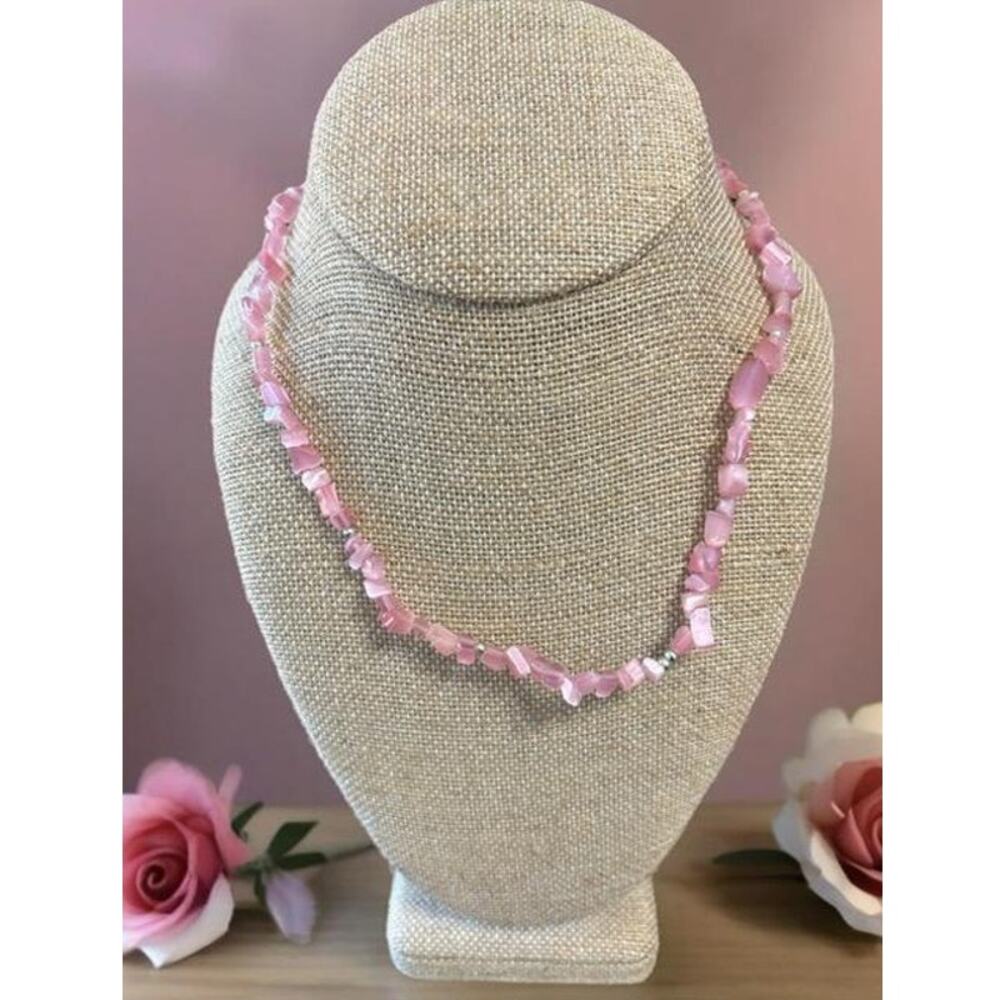 Vintage Pink Moonglow Glass Nugget & Chip 17" Necklace